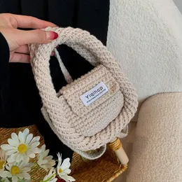 Evening Bags Female Simple Retro Mini Shoulder Bag Long Straps Mobile Phone Purse Crochet Flap Small Handbag Knitting Woolen Single Cabas