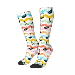 Herrar socks kvinnor musik anteckningar vågor musiknotering tecken kalv söt mode högkvalitativ merch lång present