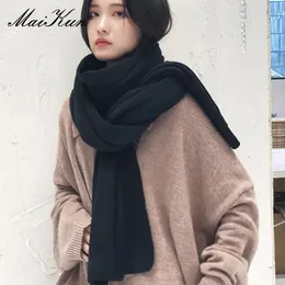 スカーフマイクン濃い暖かい女性のための純粋な色の女性模倣カシミアブラックスカーフ女性冬アハール231021を増やす