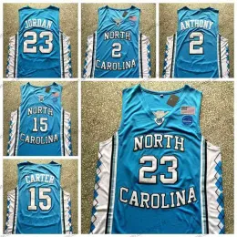 AANGEPASTE basketbal Vince Cole Jersey Anthony 2 Carter 15 Michael 23 North Carolina Tar Heels College Jerseys gestikt blauw maat S-XXL