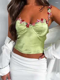 Women's Tanks Women's Townlike Slim Nightclub Flower Corset Sexy Party Spaghetti Strap Crop Top Women Waist Wrap 2023 Summer Streetwear