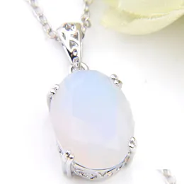 Naszyjniki wiszące Luckyshine 6pcs Natural Stone Moonstone Klejnoty 925 Sterling Sier Oval Vintage dla kobiet -wedding wisiorki zaręczynowe Żyd Dh4Qk