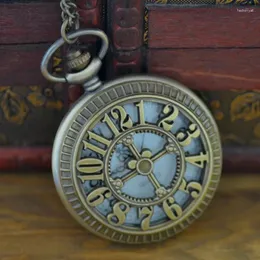 Pocket Watches Hollow Retro Lucky Turntable Shape Digital Quartz Watch Men Fans Souvenir Gifts With 80cm Neck Chain Gift