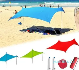 Tält och skydd Family Beach Sunshade Lightweight Sun Shade Tält med Sandbag Anchor Free Peg stor bärbar tak