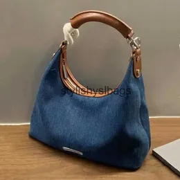 Omuz çantaları denim kumaş kadın yumuşak çanta 2023 lüks tasarımcı cüzdan ve cep mavisi iç çamaşırı sokak crossover el çantası