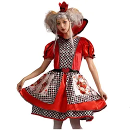 Halloween kostym kvinnor designer cosplay kostym halloween kostym röd hjärta drottning tryckt poker drottning alice i underlandet persika hjärta drottning kjol