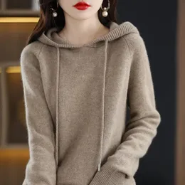 Womens Knits Tees YSZWDBLX Frauen Pullover Pullover Kapuzenpullover Koreanische Lose Feste Langarm Lässige Herbst Winter Dicke Warme Strickpullover 231021