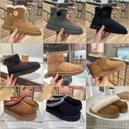 Botas de neve de inverno preto cinza marrom moda clássico tornozelo meninas botas curtas sapatos femininos ao ar livre sem caixa ultra mini botas de pele slides sapatos de pele de carneiro bota feia