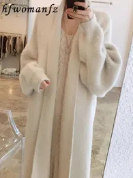 Mulheres suéteres coreano sólido longo mulher cashmere cardigan casaco doce fofo manga camisola inverno quente solto feminino midi roupas de malha 231021