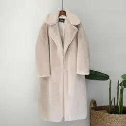 Kvinnors blandningar Elegant Long Winter Faux Fur Coat Women Fashion Plush Coats Loose High Quality Thick Warm Overrock 231023