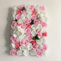 Dekorativa blommor 3D Artificial Rose Flower Wall Panels för bröllopsdekoration Birthday Party Decor Silk Högkvalitativ hängning