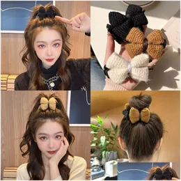 Saç Pimleri Kuaför Aksesuarları Çift Taraflı Bowknot Ball Head Clip Headdress Yüksek Sense Sonbahar ve Kış Saç Penisi Ponytail D DHWOD