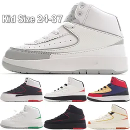 Jumpmans 2 2s dla dzieci buty do koszykówki skórzane trenerzy Chicago Cement Grey Lucky Green Broys Chłopcy Dziewczyny Dziewczyny na świeżym powietrzu Rozmiar 24-37,5