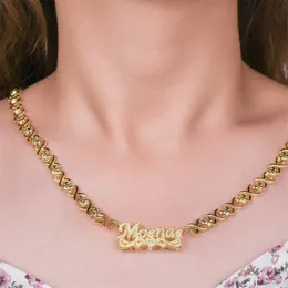Pendant Necklaces Personalized Custom Gold Plated Name Necklace with Heart Double Layer Two Tone Nameplate Necklace XOXO Chain Jewelry Gift 230630