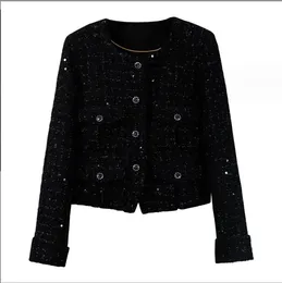 1012 2023 Autumn Milan Runway Coat Jackets Long Sleeve Crew Neck Black Tweed High Quality Button Fashion Womens Clothes baliG23100458