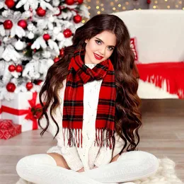 Red Plaid Christmas Scarf Ins Wind Winter Network Red Atmosphere Scarf Warm Fit 231015