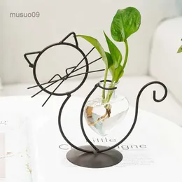 花瓶猫の形状手溶接花瓶高温ベーキングペイント水耕栽培ガラスハート花瓶