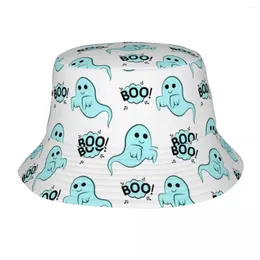 Berets Benutzerdefinierte Halloween Horror Boo Geist Cartoon Muster Eimer Hut Frauen Männer Mode Sommer Im Freien Sonne Fischer Kappe