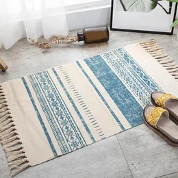 Teppiche, nordische Fußmatten aus Baumwolle und Leinen, ethnische Fußmatten, rutschfest im Schlafzimmer