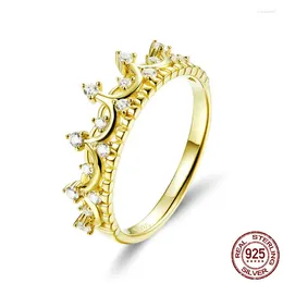 Z bocznymi kamieniami Panmoer Authentic 925 Srebrny srebrna księżniczka korona złota pierścionki dla kobiet biżuteria ślubna Anel SCR493