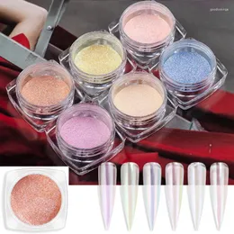 Paznokcie brokat 6pcs proszkowy Neon Shimmer Mirror Mermaid zanurzanie aurora lodowe przezroczyste chromowane pigment lakierka dekoracje