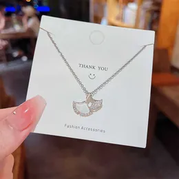 Stainless steel copper micro inlaid zircon necklace female cat's eye stone ginkgo leaf pendant collarbone chain Valentine's Day gift for girlfriend