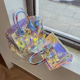 Pvc Portable handbags platinum bag laser colorful transparent jelly bag large beach tote shopping bags designer cross body bags 230201