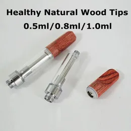 Wood Cartridge 0.5ml 0.8ml 1.0ml Ceramic Cartridges 510 Thread Atomizer Wood-tip Empty Disposable Vaporizer Pen Foam Tray Packaging Vape Carts