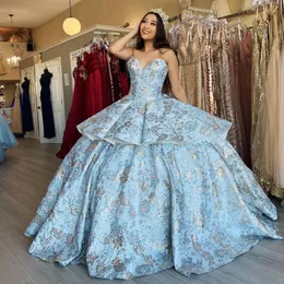 Céu azul querida vestido de baile quinceanera vestidos fora shuolder apliques bordado luxo doce 16 vestido vestidos de xv 15 anos