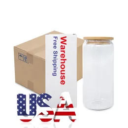 US CA Stocked 16oz Sublimation Glass Tumblers 50pcs/Case US Warehouse 2 Days Ship Can Shaped Juice Soda Mugs 0411