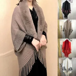 Women's Cape Rabbit Fur Women Shawl Luxury Elegant Knitted Tassel Banquet Party Shawl Thermal Batwing Sleeve Winter Scarf Cardigan Warm Capes 231023