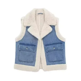 Women's Vests Vests Women Autumn Winter Fashion Warm Lambwool Sleeveless Jackets 2024 High Quality Casual Cowboy Waistcoats Outwear Female 231023