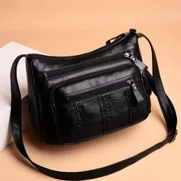 Kvällspåsar Multipockets Hög kapacitet Middlealed Women's Bag Axlar Black Mother Female Handbag Crossbody Messenger Pouch Bolsa 231023