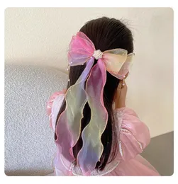 Hårtillbehör Barn Streamer Hairpins Pearl Tassels Bowknot Clip Ribbons flätade flickor Prinsessor Huvudbonad mode