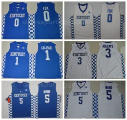 Özel NCAA Koleji Kentucky Wildcats Jersey Basketbol 1 John Calipari 0 Deaaron Fox 5 Malik Monk 3 Edrice Adebayo 15 Demarcus Cousins ​​00 D