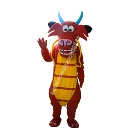 2024 Halloween Mushu Dragão Mascote Traje de Alta Qualidade Caráter Tema Dos Desenhos Animados Carnaval Adultos Tamanho Natal Festa de Aniversário Fantasia Outfit