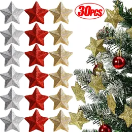 Decorazioni natalizie 6 30 pezzi pentagramma pendente pendente argento oro glitter stella albero di natale ornamento festivo festa di nozze decorazione della casa 231023