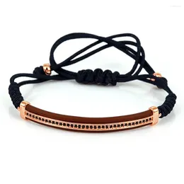 Charm Bracelets Men River Protection Bracelet Micro Pave Black CZ Beads Leather Bangles  For Gift