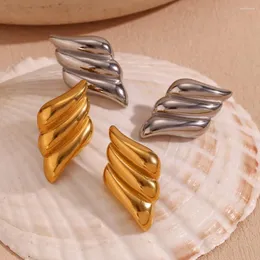 Stud Earrings Geometric Three Layer Wing Tarnish Free Silver Color 316L Stainless Steel Jewelry 18K Gold Plated Accessories