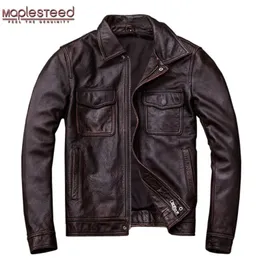 Men's Leather Faux Leather Vintage Genuine Leather Jacket Men 100% Cowhide Red Brown Black Natural Leather Jackets Man Leather Coat Autumn Clothing M174 231021