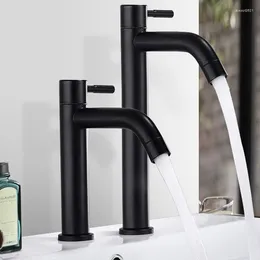 Bathroom Sink Faucets G1/2' Cold Only Basin Faucet Black Paint Stainless Steel Waterfall Tall Lavatory Vessel Tap Deck Mount Single Hole