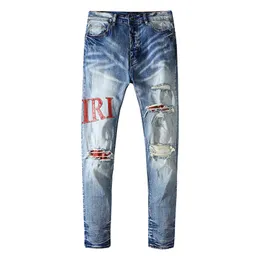 Дизайнерская оптовая продажа - мужские рваные зауженные прямые эластичные брюки для велосипедных джинсов, модные прямые узкие джинсы28-40