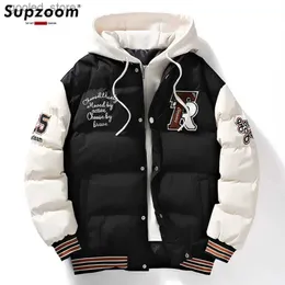 Men's Down Parkas Supzoom New Arrival Casual Embroidery Mens Winter Trendy Fake Two-piece Hooded Bread Suit Couple Cotton-padded Jackets And Coats Q231024