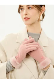 Зимние теплые перчатки из бархатной ткани двойной толщины, износостойкие скатывания, ветрозащитные перчатки для верховой езды с сенсорным экраном и кончиками пальцев