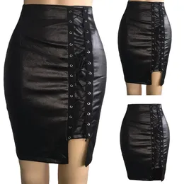 Skirts Leather Skirts For Women Knee Length Ladies High Waist And Knee Skirt Bandage Split Sexy Hip Skorts Skirts For Women Dressy 231023