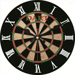 Wall Clocks Wooden Clock Darts Target Silent Art Large Black Roman Numerals Watch Creative For Teen Room Decoration