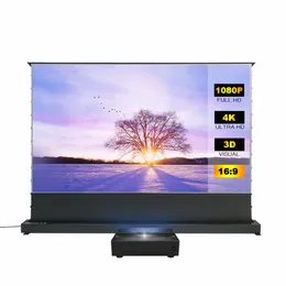 Hochwertige 100-Zoll-Laser-TV-Projektor-Leinwand, motorisierter, bodenstehender T-Prisma-Projektionsbildschirm UST ALR, geeignet für Heimkino Gua