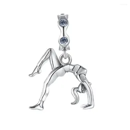 Lösa ädelstenar 925 Sterling Silver Gymnast Dangle Charm Pendant Charms för smyckenillverkning