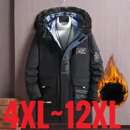 Herr ner parker stora storlek kläder män vinter jacka huva fleece varm lång stoppning parkas manlig päls krage kappa 150 kg extral plus ytterkläder 12xl 231021