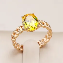 Anéis de cluster Kienl moda 585 rosa cor de ouro amarelo natural zircão grande anel para mulheres casamento nupcial de alta qualidade jóias diárias